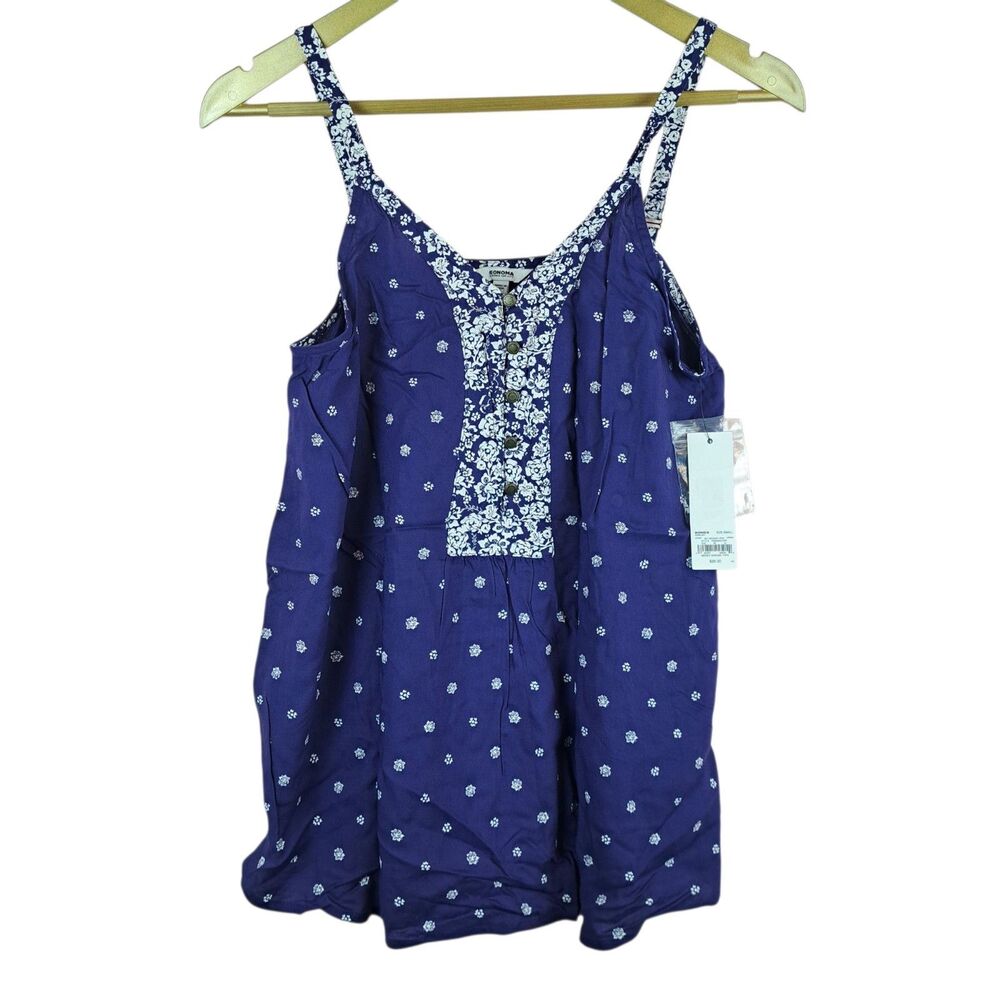 NEW Sonoma Misses Tank Top Size S Blue 100% Rayon Floral Pattern